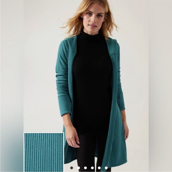 Athleta Harmony Pose Wrap Hooded Ribbed Cardigan in Borealis Green Medium - Picture 1 of 12